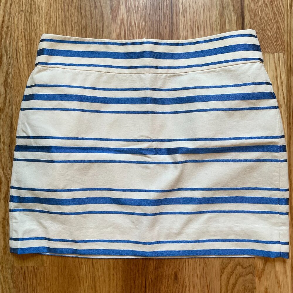 J. Crew Blue Ivory Shiny Striped Mini Skirt Size 0